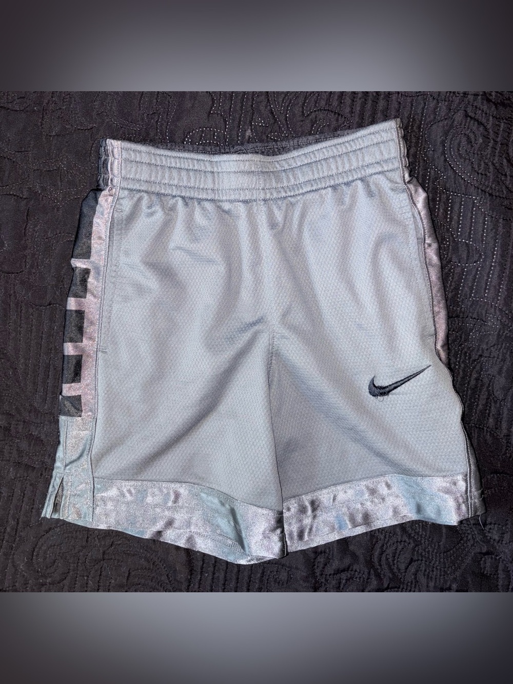 Nike Light Gray Kids' Athletic Shorts with Black Swoosh Size Small